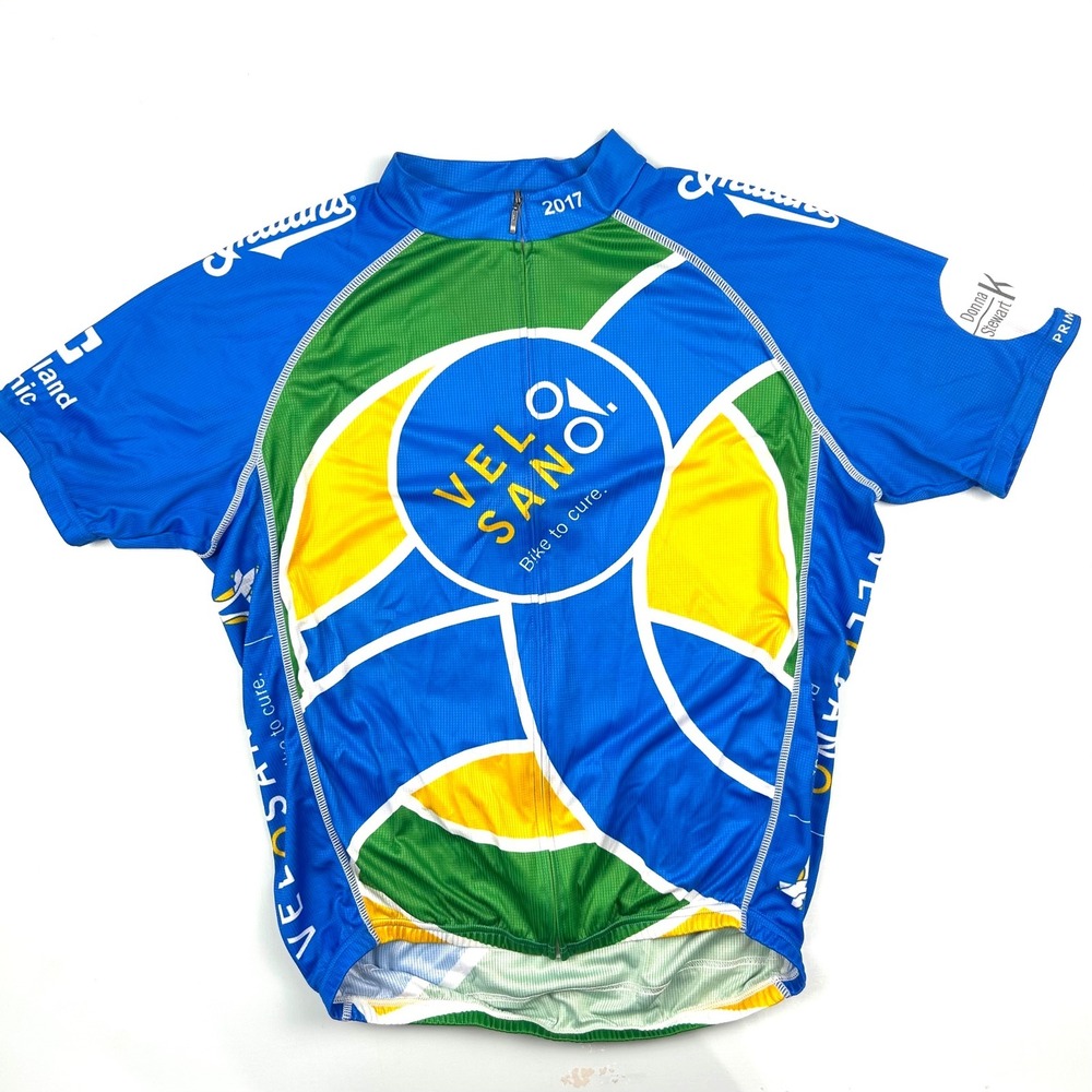 Primal‎ Mens VeloSano 2017 Cycling Jersey Blue Green Large Full Zip Bike To Cure